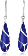 AeraVida Vintage Streaked Teardrop Simulated Blue Lapis Lazuli .925 Sterling Silver Dangle Earrings | Shiny Fish Hook Earrings | 9x45mm Lightweight Gift Jewelry for Women
