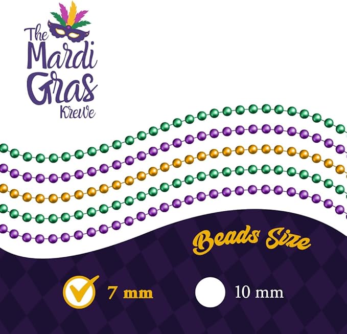 THE MARDI GRAS KREWE - Beads Necklaces Mardi Gras 72 Pack, 6 Dozen 33" 7mm - Party Favors, Parades, Bulk Decorations, Costumes, Festivals, Events - Purple Green Gold