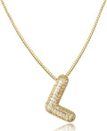 SKQIR Diamond Initial Letter Necklace for Women Bubble Gold Plated Puffy Balloon Alphabet Crystal Zircon Pendant Name Necklace Dainty Charms Trendy Jewelry Gift for Women
