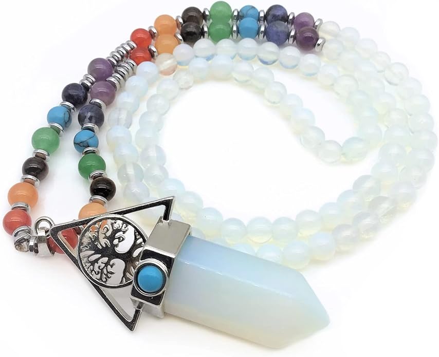 EDEN'S CALL Tree of Life 7 Chakra Stone Beads Necklace for Women and Men Hexagonal Crystal Point Pendant Necklace