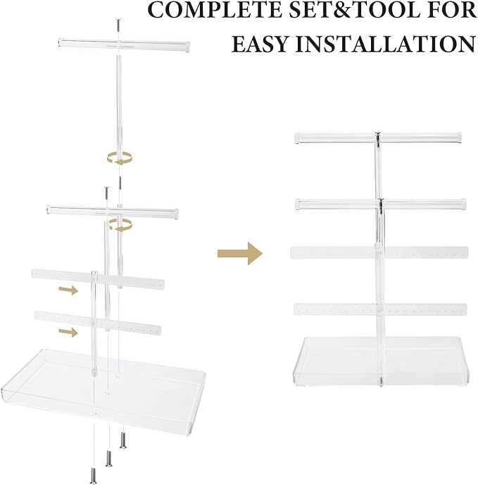 Acrylic Jewelry Display Stand 4-Tier Clear Jewelry Organizer, Necklace Bracelet Earring Watch Ring Jewelry Holder,Display Tower Tray Storage Gift for Women