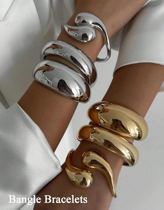 SAMOCO 3Pcs Chunky Gold Bangle Bracelets for Women Trendy Wide Wrist Cuff Bracelets Stack Statement Bangle Fashion Gifts