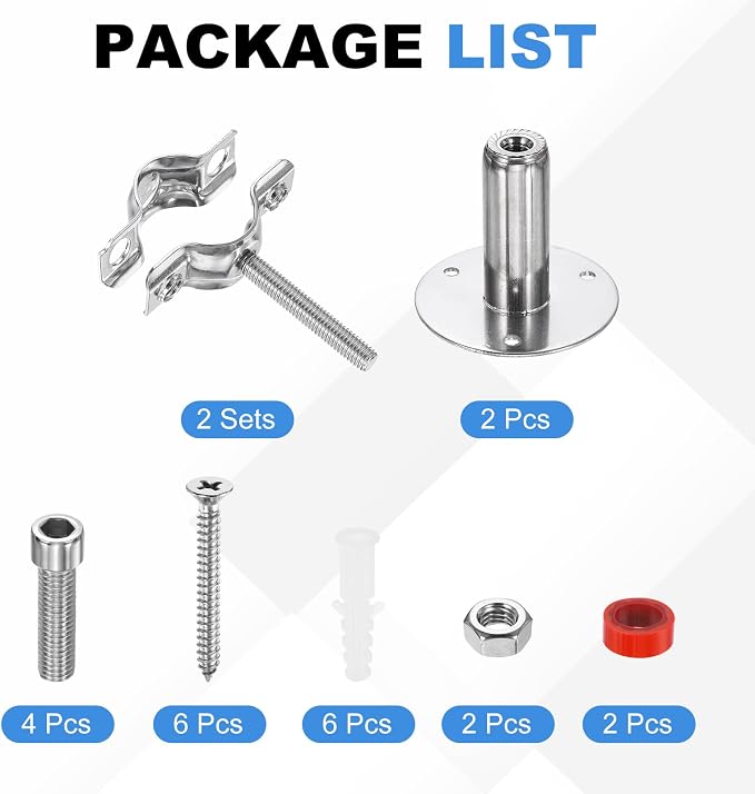 HARFINGTON 2 Set Wall Mount Ceiling Mount Pipe Supports 304 Stainless Steel - Image 3