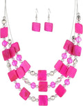 Layered Beaded Statement Necklaces for Women Square Shell Bead Collar Necklace and Earring Set Birthday Gifts Boho Jewelry Sets for Women