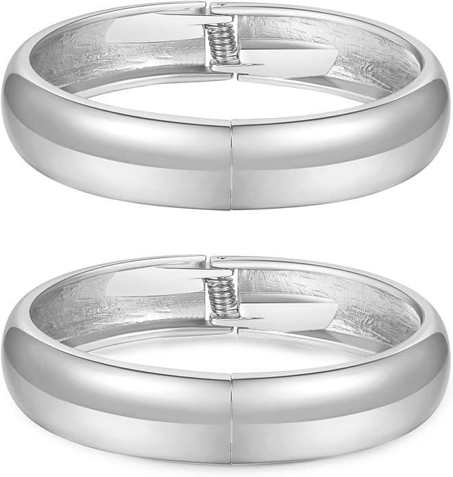 2pcs Gold Bangle Bracelets for Women, Trendy Hinged Cuff Open Wide Chunky Gold Bracelet Stack Arm Cuff Jewelry for Women