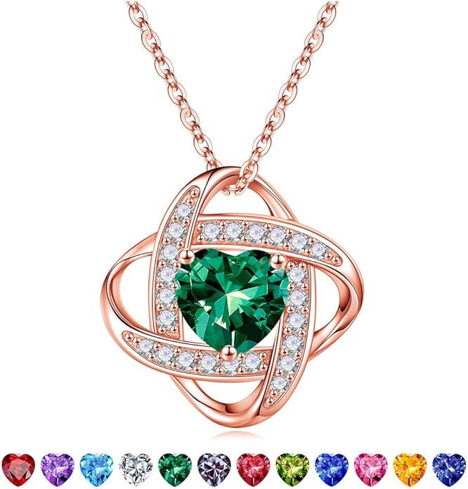 Iefil Valentines Gifts for Her Wife - 925 Sterling Silver Love Knot Birthstone Necklace, Anniversary Birthday Gifts for Women, Jewelry Gifts for Wife Mom Girlfriend