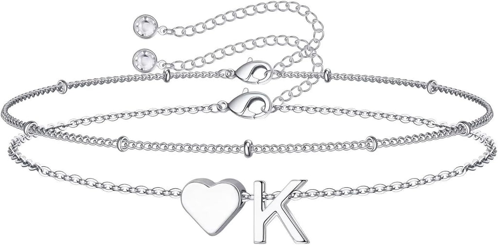 M MOOHAM Valentines Day Gifts for Kids Teen Girls -14K-Gold-Plated Heart Initial A-Z Bracelets for Women Girl Dainty Gold Bracelets Birthday Valentines Gifts for Women Her Teenage Girls Kid Teen Gift