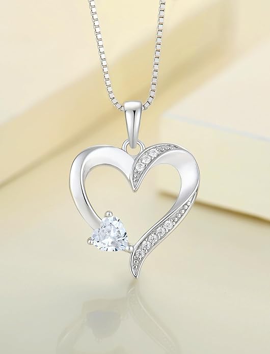 YL Heart Necklace 925 Sterling Silver Love Heart Pendant Birthstone Jewelry for Women