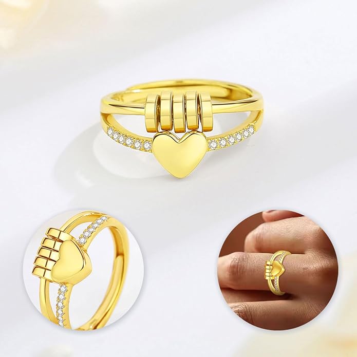 Vito 925 Sterling Silver Fidget Anxiety Ring for Women, Adjustable Open Spinner Ring Stress Relief Ring Stacking Band Anillos Jewelry Gift for Mom Daughter