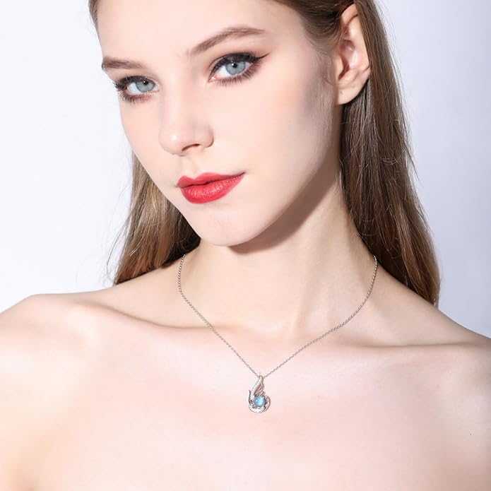 Birthstone Necklace for Women 925 Sterling Silver Phoenix Charm Necklace Birthday Anniversary Christmas Fine Jewelry Gifts for Women Mother Her, Adjustable Chain