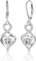 Sterling Silver Dangle Earrings for Women Trendy Hypoallergenic Leverback Silver Drop Earrings with Cubic Zirconia Double Twisted Infinity Heart Ball Charm Dangle Drop Earring Jewelry