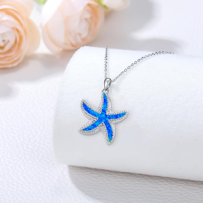 Starfish Necklace S925 Sterling Silver Summer Ocean Themed Beach Lucky Sea Star Marine Pendant Choker Necklace Starfish Jewelry Inspirational Jewelry for Women