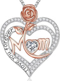Rose Birthstone Gifts for Mom, S925 Sterling Silver Rose Heart Pendant Birthstone Necklace Mothers Day Valentines Day Christmas Birthday Jewelry Gifts for Mom
