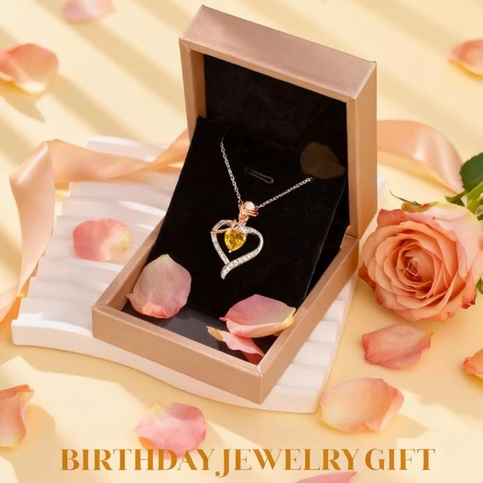 immobird Rose Gold Heart Necklace Birthstone Jewelry Sterling Silver Jewelry Plated White Gold Valentine's Day Gift Women for Wife Mom Necklace for Women