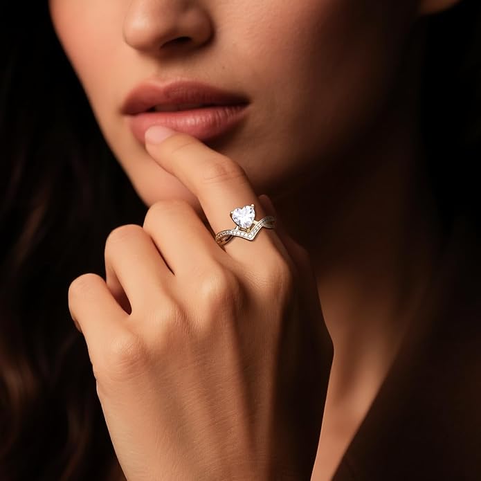 Jean Beau Gold Heart Adjustable Rings for Women, Trendy Elegant Sparkly Cubic Zirconia Ring Wedding Prom Valentine Fashion Accessories Jewelry Gift