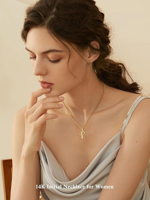 14k Gold Initial Necklace for Women, Solid Gold Moissanite Letter Pendant Necklaces Jewelry for Her Birthday Valentines Day Gifts for Mom Wife Christmas Gifts for Girlfriend Sister