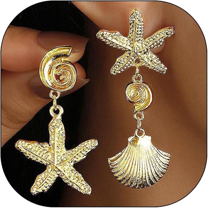 Gold Starfish Earrings for Women Trendy Dainty Starfish Statement Stud Earrings Hypoallergenic Summer Beach Ocean Coastal Jewelry