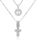 Initial Letter Necklace for Women 14k White Gold Silver Plated Dainty Necklaces Trendy Chunky Custom Layered Necklace Set Personalized Round Circle Zirconia A-Z Letter Chain Pendant Jewelry Gift