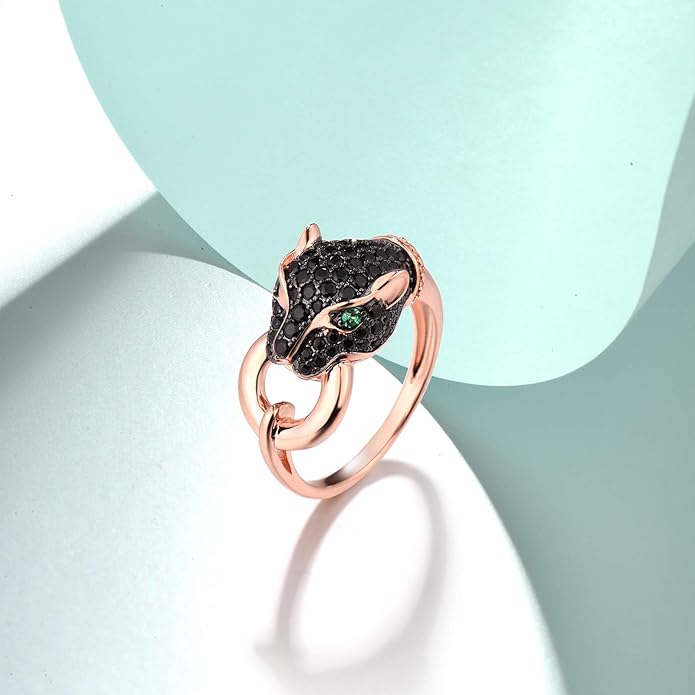 Santuzza Panther Ring 925 Sterling Silver Leopard Rings Cubic Zirconia Green Spinel Jaguar Jewelry