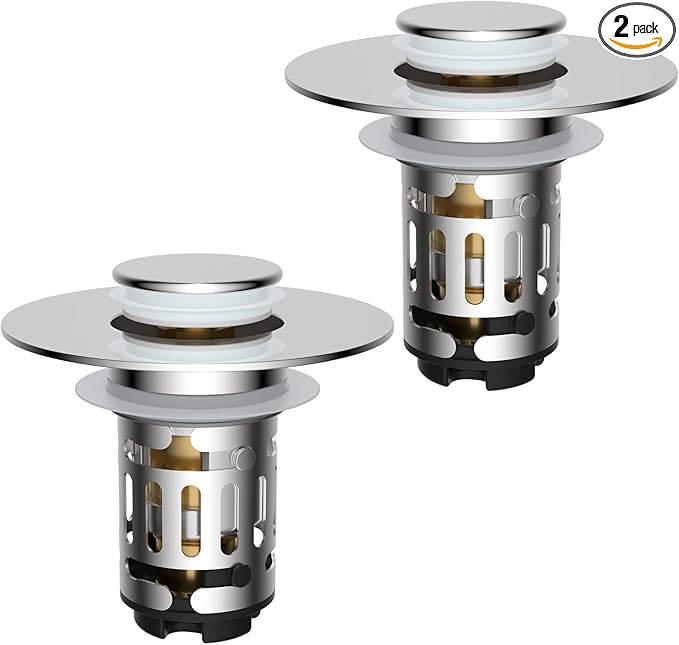 Hibbent 2 PCS Upgraded 3 in 1 Bathroom Sink Drain Strainer, Pop Up Stopper by Hibbent