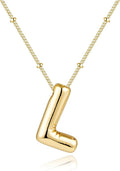 Inerney Valentines Day Gifts Gold Bubble Letter Necklace Initial Necklaces for Women, Chunky 14K Plated Balloon Initials, Trendy Charm Non Tarnish Custom Name Pendant Jewelry Gifts for Mom