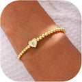 Valentines Day Gifts for Women Her - Dainty Beaded Heart Initial Bracelets Letter A-Z Charm Stretch Bead Ball Bracelet Trendy Jewelry Gifts