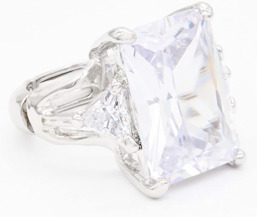 Lavencious Big Bold Radiant CZ Stones Stretch Rings for Women Size for 7-9