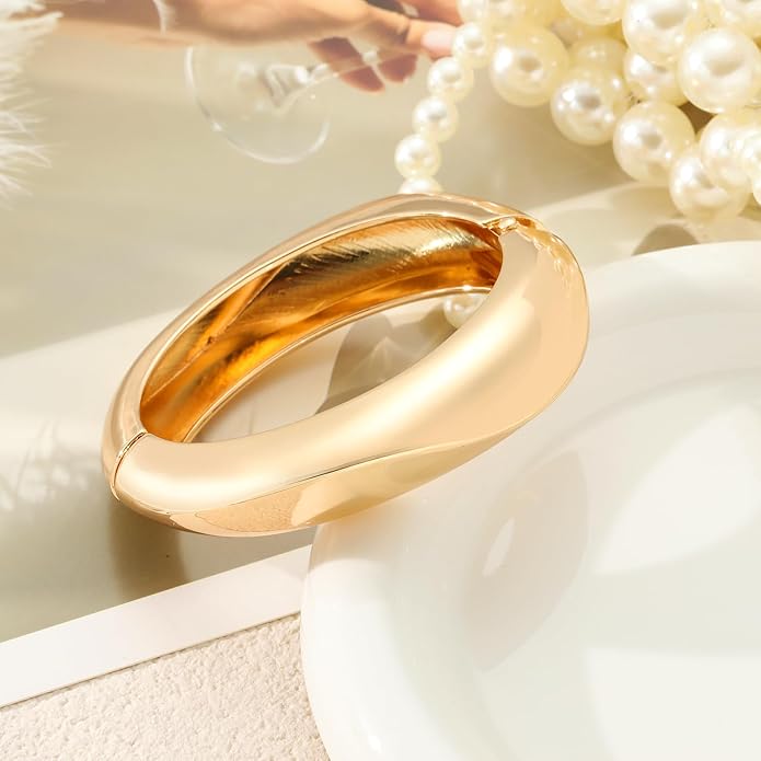 3Pcs Chunky Gold Bangles Bracelets for Women, Spring Hinged Big Stackable Bangles Set, Trendy Cuff Bracelet Stack Fashion Jewelry Gifts