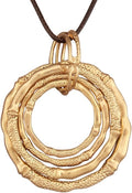 GelConnie Leather Necklace for Women Large Pendant Long Brown Necklace Circle Leather Choker Vintage Sweater Necklace Gold Chunky Boho Necklaces for Women