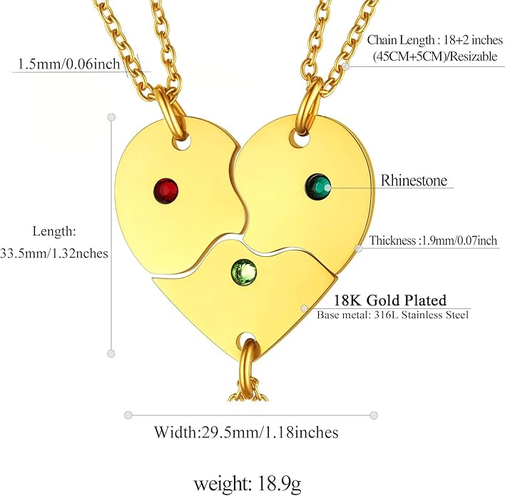 FindChic Personalized Matching BFF Necklace for 2/3/4/5/6 Puzzle Name Heart Pendant Stainless Steel Couple Necklace Set Customized Necklaces for Teen Girls