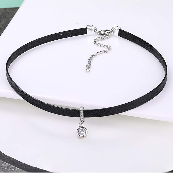 Yonhon Black Choker Necklace for Women,Gold/Siver Tone Choker Necklace with Elegant Pendantant