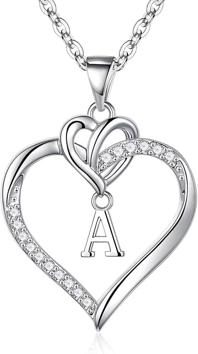 STORUP Valentines Gifts for Her Teen Girls - Heart Initial Necklaces for Women Girls, 14K-Gold-Plated CZ Initial A-Z Heart Necklaces for Teen Girl Jewelry Valentines Gifts for Women Mom Wife Sister