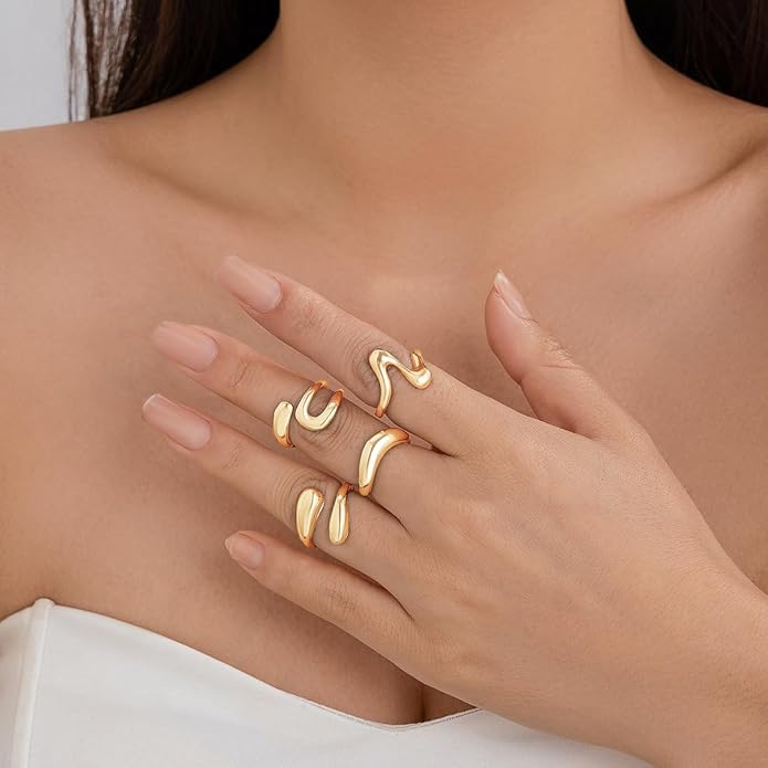 Sora Tuki Rings for Women Chunky Rings Set Adjustable Stackable Ring for Women Bold Thick Statement Ring Trendy Chunky Jewelry
