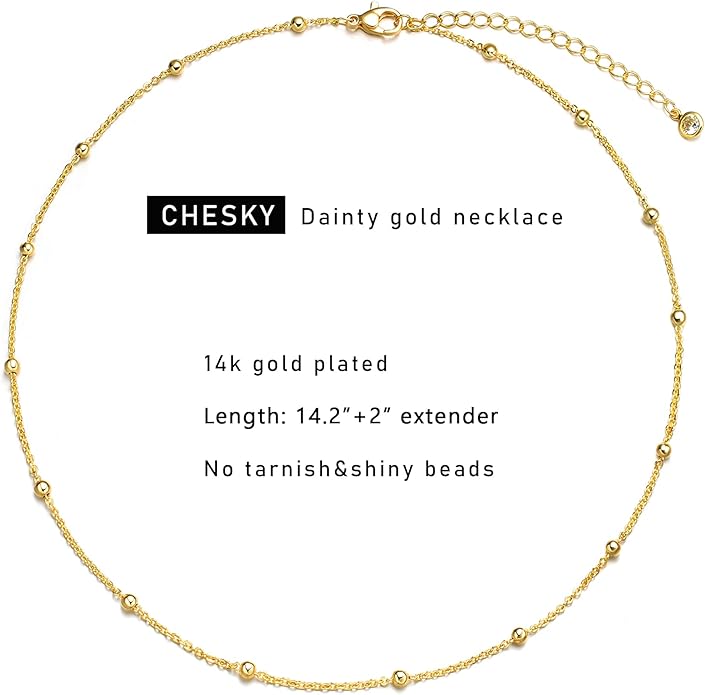 CHESKY 14k Gold Plated/Silver Plated Dainty Necklace for Women, Trendy Satellite Choker Necklace Thin Beaded Layered Choker Necklaces Discs Paperclip Chain Necklaces Womens Simple Jewelry