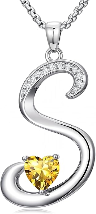 Valentines Day Gifts for Women Alphabet A to Z Initial Birthstone Pendant Necklaces for Women - 18k White Gold Plated Personalized Name Jewelry Valentine Mothers Day Birthday Gifts for Women Her Girlfriend