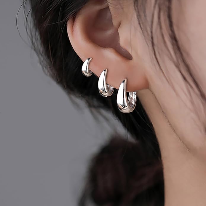 3Pairs Gold Hoop Earrings Set for Women Trendy Chunky Huggie Dainty Earring Jewelry for Women Teens
