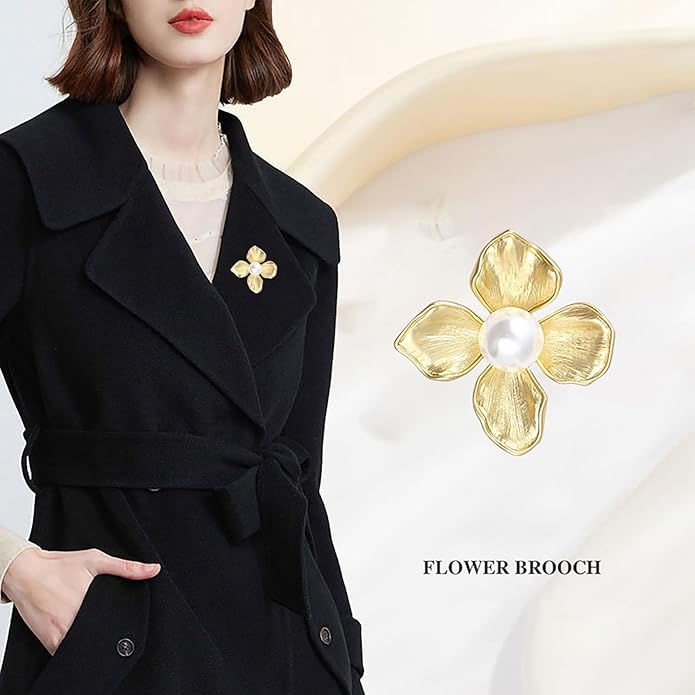 Gold Flower Brooch,Flower Brooch Pins for Women Wedding Bridal Bouquet Party Daily Accessory Elegant Brooches Cloth Accessories for Woman
