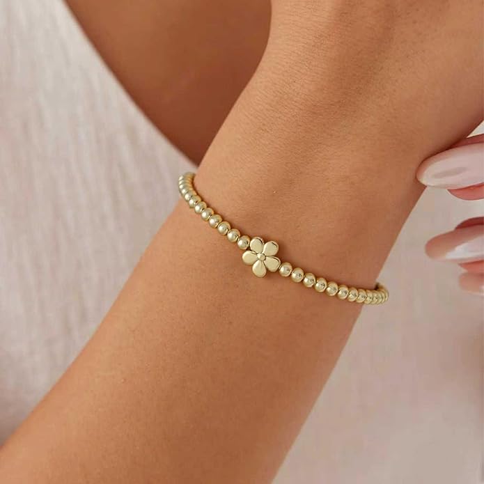 Gold Bracelets for Women 14K Gold Beaded Bracelets Stackable Bracelets for Women Gold Charm Bracelet Non Tarnish Gold Jewelry for Women Trendy