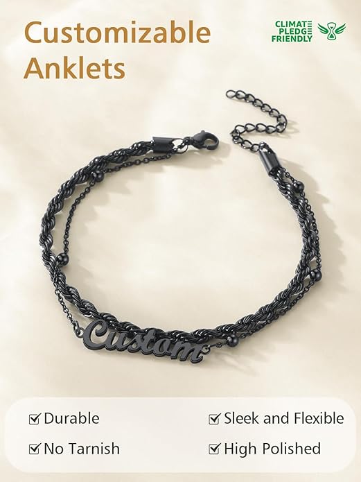 FindChic Custom Ankle Bracelets for Women, Stainless Steel Figaro/Cuban/Wheat/Rope/Herringbone Chain Anklets, Beach Foot Jewelry 8.5''-10.5'' Adjustable & Waterproof, with Gift Box