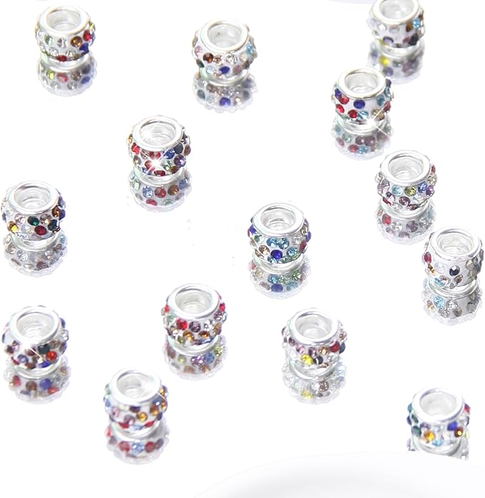 150Pcs Rhinestone Large Hole Beads Spacer Beads White Color European Craft Big Beads Large Hole Rhinestones Lampwork Beads Fairy Wand Garden Bead for DIY Bracelet Necklace Jewelry Making Supplies