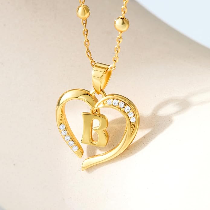Cicy Bell Womens Heart Initial Necklace for Women 18k Gold Plated Shell Personalized Letter Pendant Necklace 17.7'' with 2'' Extender