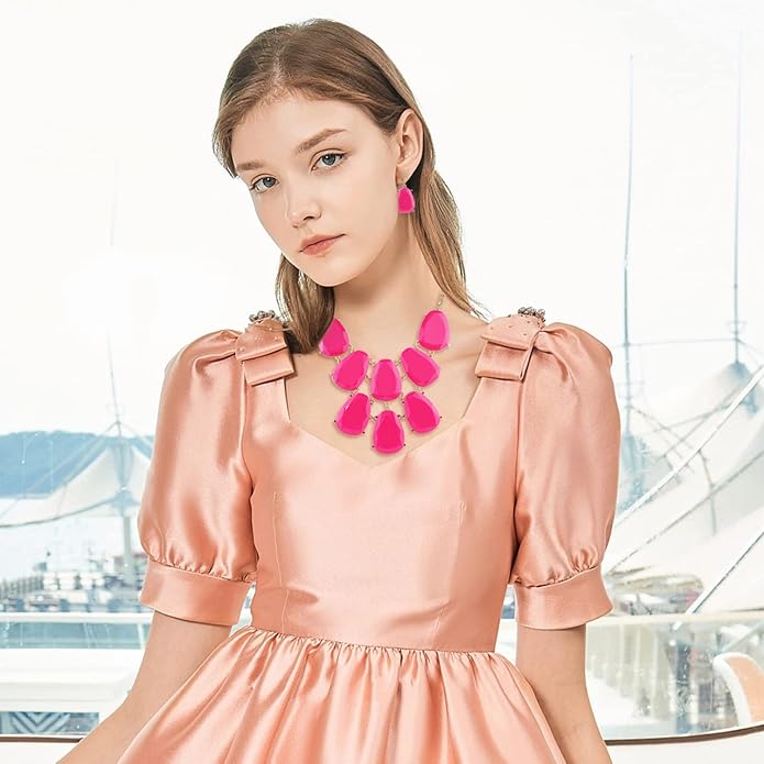 Firstmeet Chunky Bubble Statement Collar Necklace with Earrings for Women