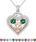 Iefil Valentines Day Gifts for Her - 925 Sterling Silver Double Heart Birthstone Necklace for Women, Anniversary Birthday Gifts for Wife I Love You Gift Couple Sitting Hugging Each Other Jewelry Gift