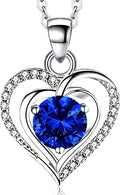 RIVIKO Heart Birthstone Pendant Necklace for Women 925 Sterling Silver Zirconia Necklaces Valentine's Day Anniversary Birthday Mothers Day Jewelry Gifts For Her Mother Wife