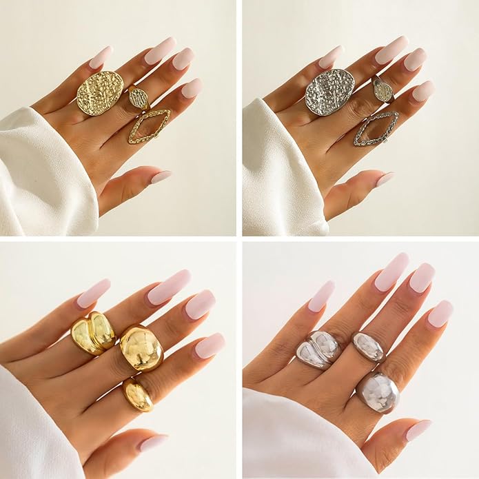 Sora Tuki Rings for Women Chunky Rings Set Adjustable Stackable Ring for Women Bold Thick Statement Ring Trendy Chunky Jewelry