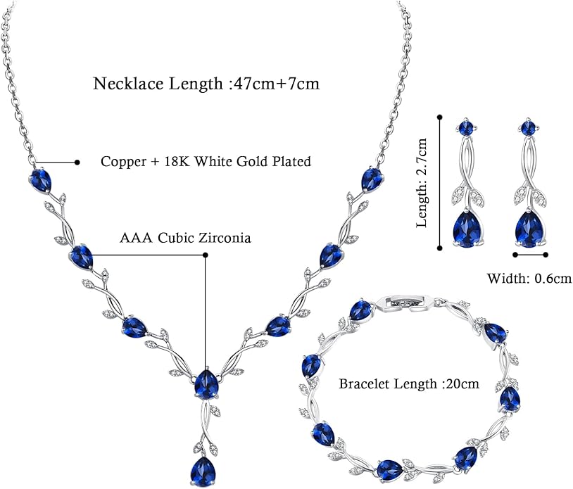 Hadskiss Jewelry Set for Women, Necklace Dangle Earrings Bracelet Set with White AAA Cubic Zirconia, Allergy Free Wedding Party Jewelry for Bridal Bridesmaid