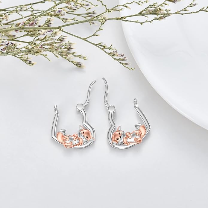 Hypoallergenic Earrings Rabbit Tiger Teddy Koala Puppy Panther Peacock Earrings Sterling Silver Animal Hug Hoop Earrings Jewelry Mothers Day Graduation Birthday Gifts for Women