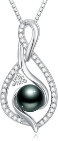 Tahitian Black Pearl 18K White Gold Plated Sterling Silver Heart/Infinity/Four Leaf Clover Pendant Necklace Jewelry Gifts for Women Wife Mom Girlfriend Wedding Birthday Anniversary Christmas
