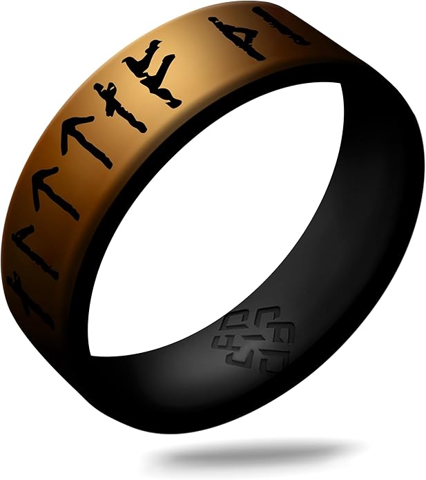 Knot Theory Viking Silicone Ring - Yours Always in Rune Characters Breathable Comfort Fit - Valentine's Engagement Mens Wedding Band