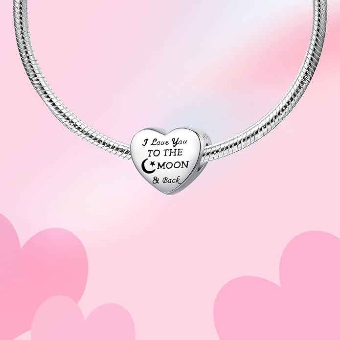 Birthday Fashion Love Heart Dangle Charm 925 Sterling Silver Charms fits Bracelets and Necklace Pendant Bead Charms Jewelry Present for Women Family Friends